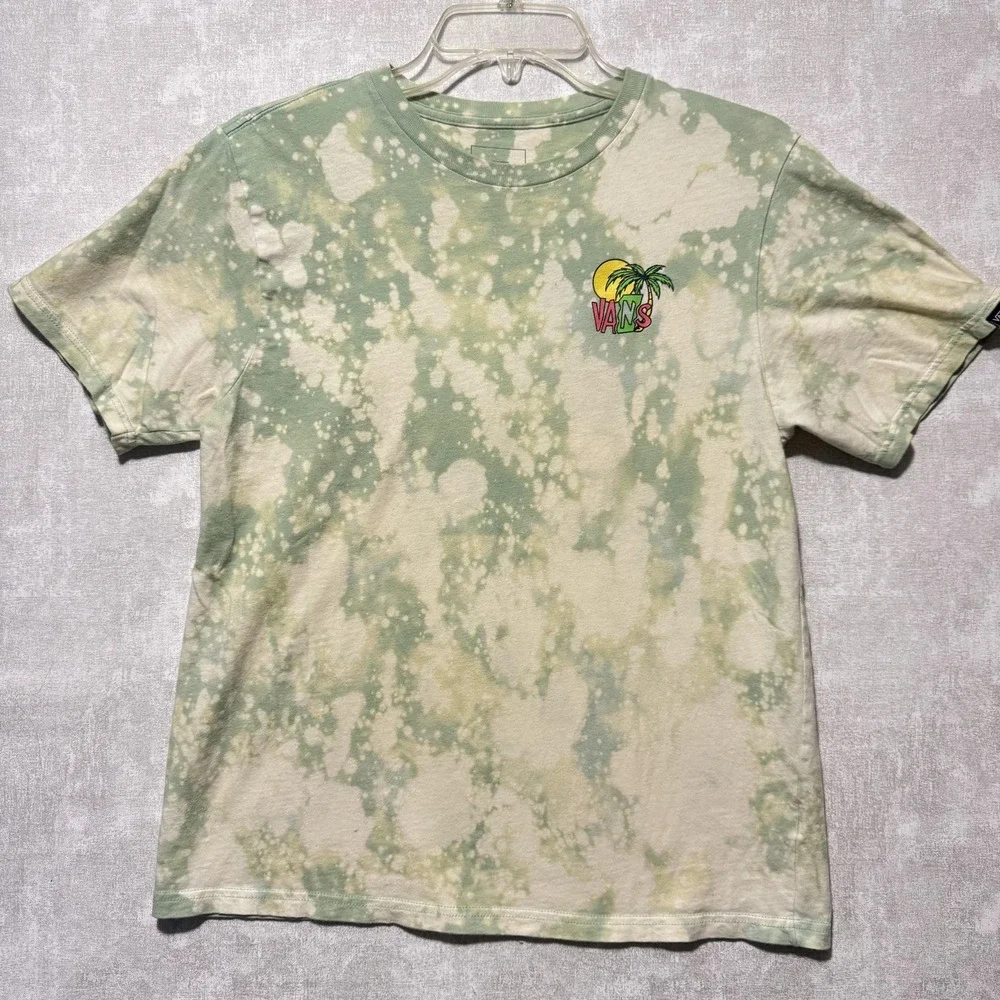 Vans Shirt Youth Large Green‎ Bleach Tie Dye Tropical Palm Graphic Cotton